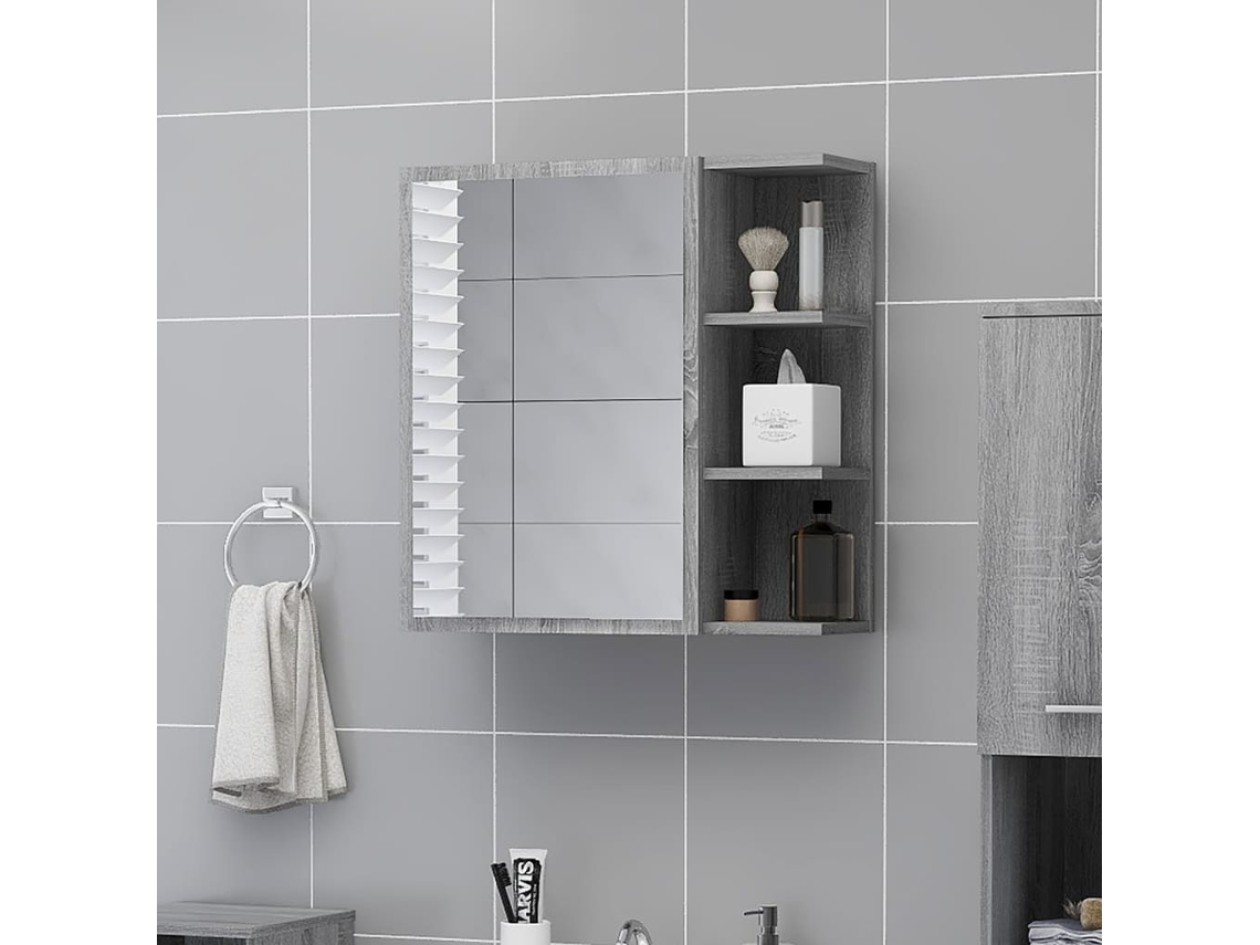 Vidaxl Armário Espelhado 62,5x20,5x64 Cm Derivados Madeira Cinza