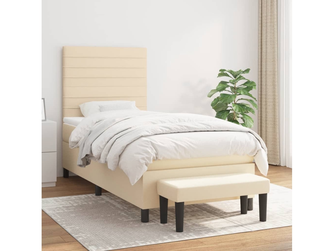 Vidaxl Cama Com Molas/colchão 90x200 Cm Tecido Cor Crème