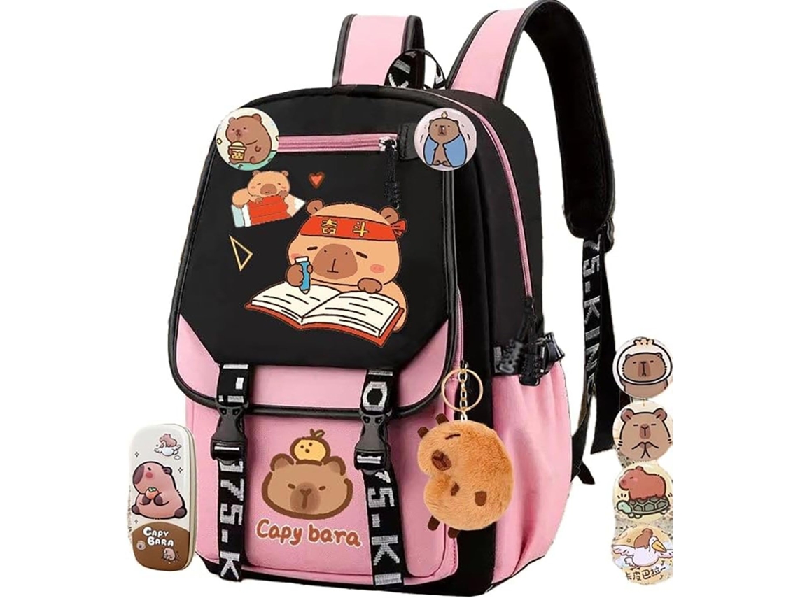 Mochila Escolar Fofa, Estudantil Com Estampa De Capivara, Casual Para Crianças, Meninos E Meninas.