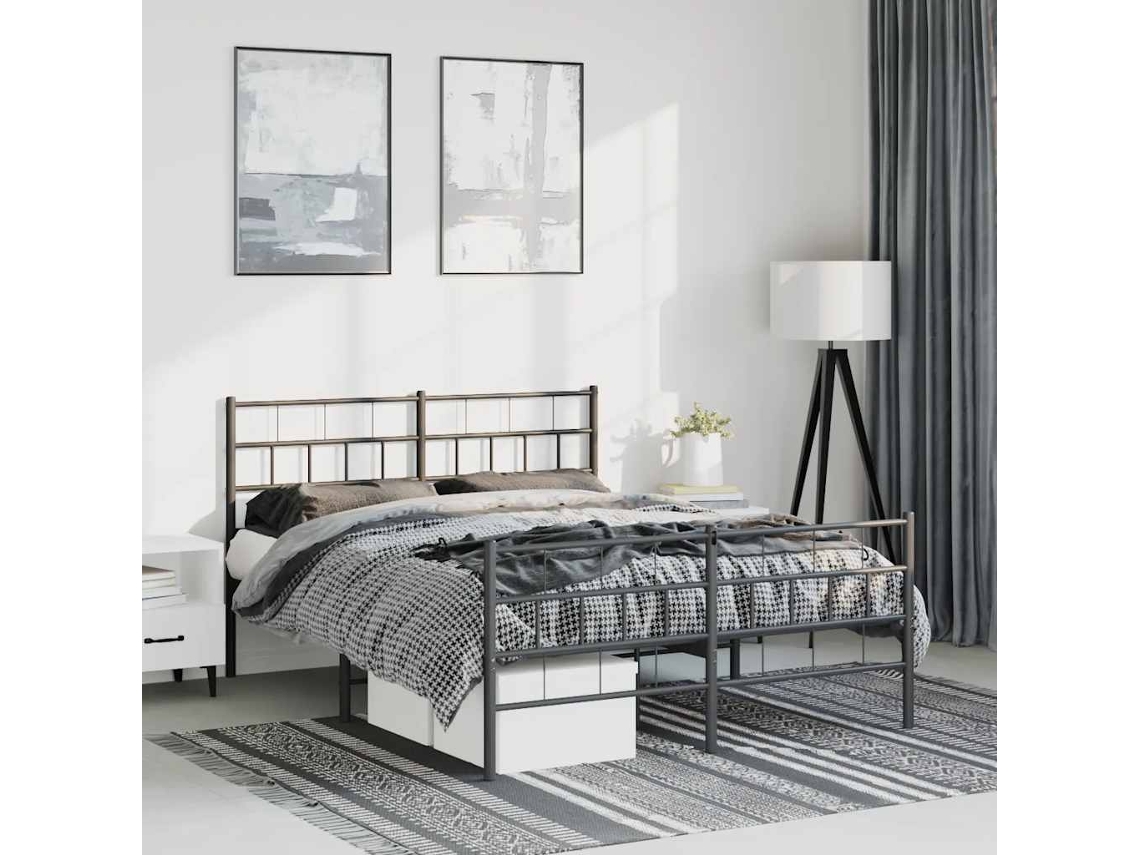 Vidaxl Estrutura De Cama Com Cabeceira E Pés 135x190 Cm Metal Preto