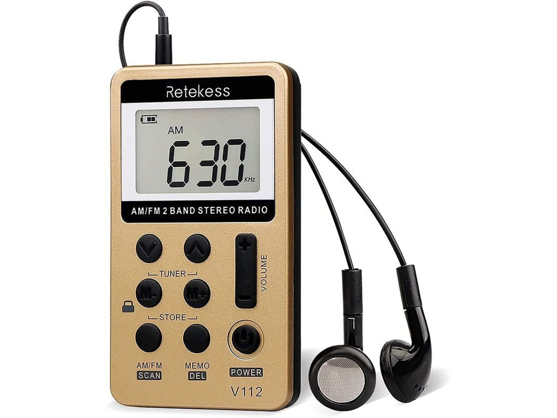 Rádio Portátil Retekess V112 Am Fm Sintonização Digital Bateria Recarregável com Fones de Ouvido Ouro
