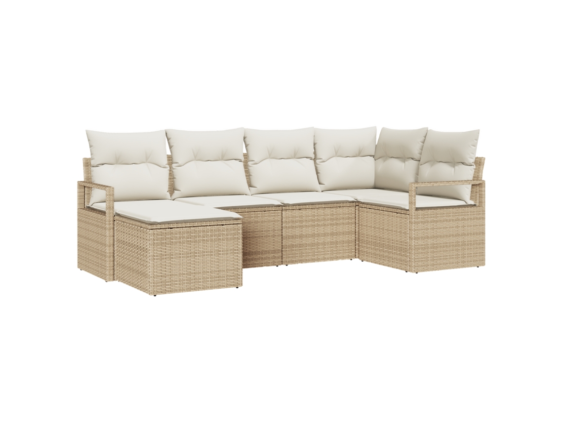 Conjunto 6 Sofá Exterior Vidaxl Bege Vime Pe (232 X 122 X 85 Cm)