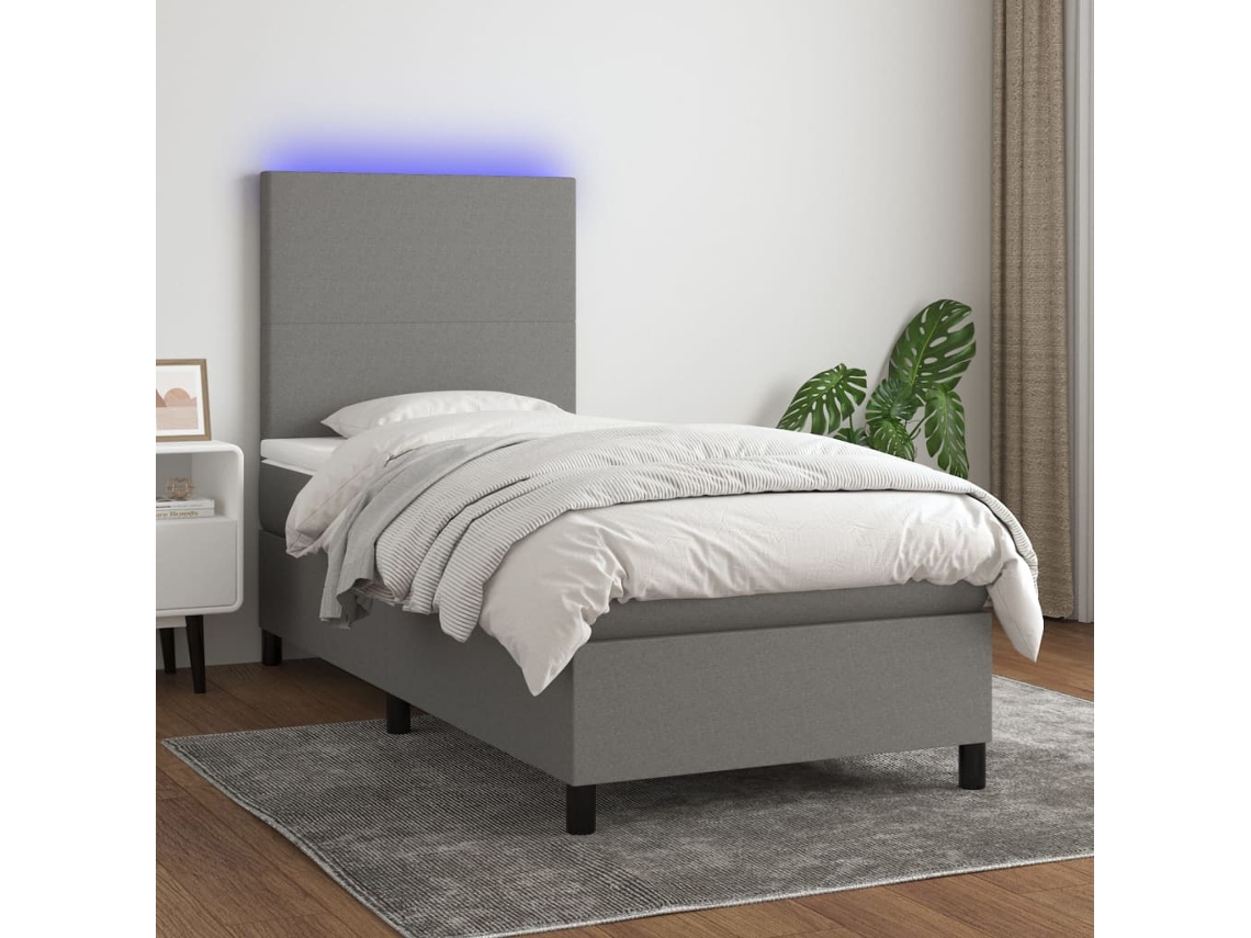 Cama Box Spring C/ Colchão E Led 80x200 Cm Tecido Cinza-escuro