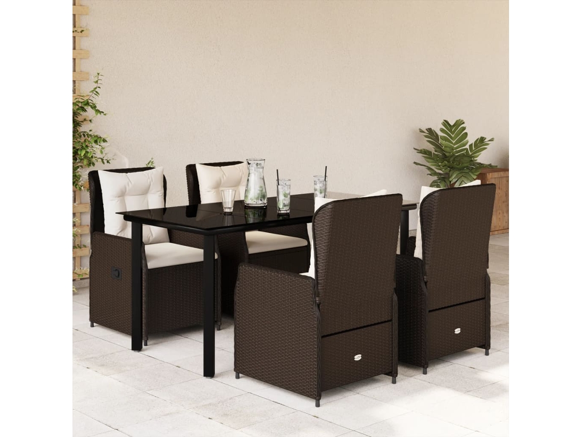Conjunto 5 Peças Jantar P/ Jardim C/ Almofadões Vime Pe Castanho Dkd Home Decor