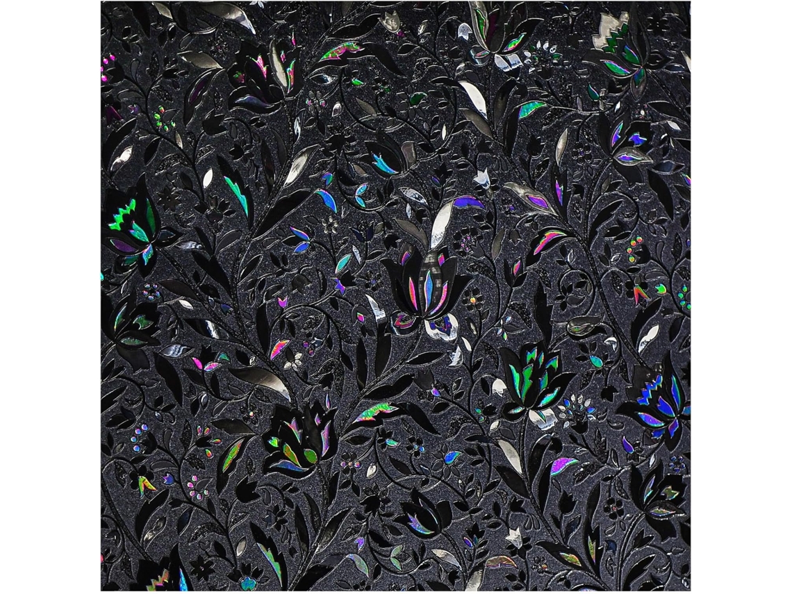 Película Blackout Para Janelas 45x200cm, 100% De Proteção Solar, Isolamento Térmico, Antirreflexo, Antiestática, Proteção Uv, Design Tulipa Preta