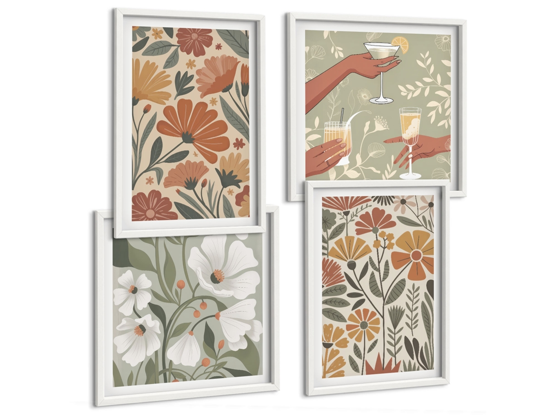 Composição De Quadros Decorações Vinícolas Estilosas Espelharte (4 Peças)