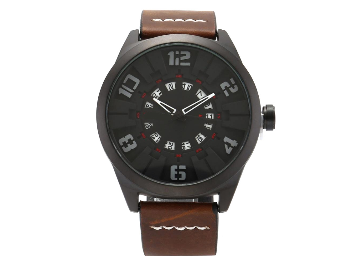 Reloj Hombre Impermeable Con Calendario Cuarzo Moda Caja Negra Números Grises