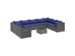 Conjunto de 10 Pcs Lounge de Jardim com Almofadões Vime Cinzento MAISON EXCLUSIVE