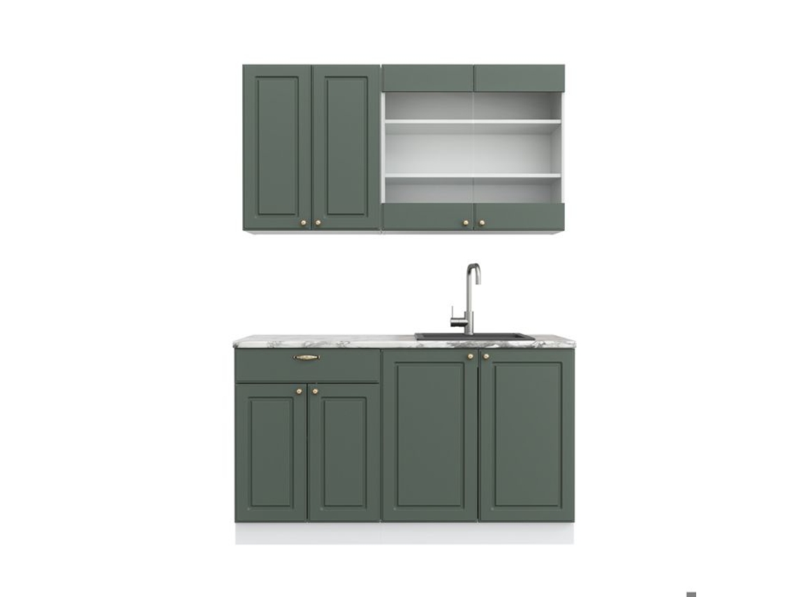 Cozinha Fame-Line, 140 cm, Mármore PT, Verde-Dourado Landhaus/Branco, Vicco