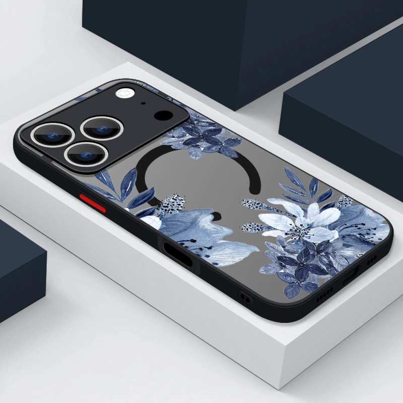 Capa Magnética Para Iphone 12 Com Estampa Floral (preta), Resistente A Impactos.