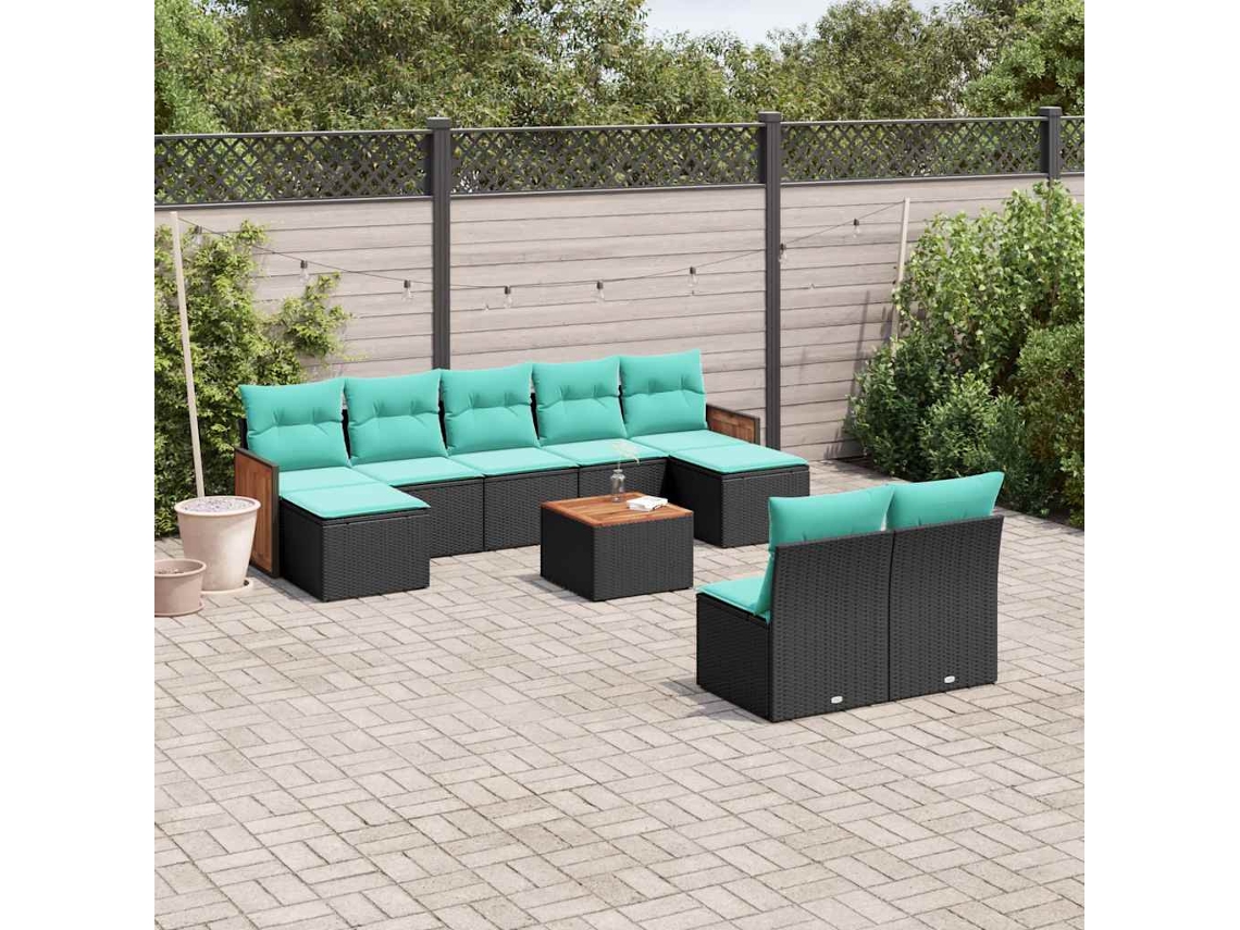 Vidaxl Conjunto De Sofá De Jardim Com 10 Peças E Almofadas Em Rattan Sintético Preto