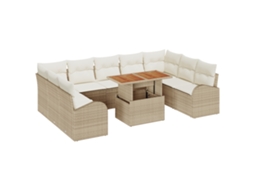 Conjunto 10 Conjunto De Sofá De Jardim Vidaxl Bege Vime Pe (100 X 55 X 73 Cm)