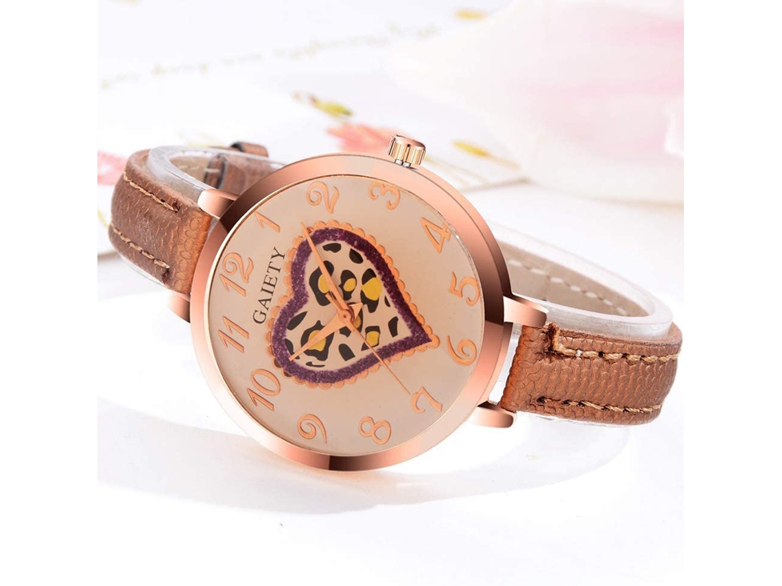 Relógio de Pulso Feminino de Moda Gaiety com Pulseira de Couro Pu Quartzo Analógico Marrom