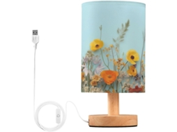 Luminária de cabeceira LED com portas USB, mesa de leitura para quarto, cúpula Tído e base Madeira, escrivaninha para quarto.
