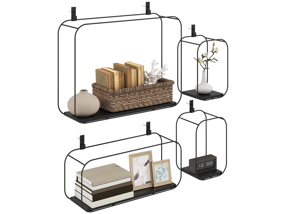 Prateleiras Flutuantes Geométricas para Sala de Estar kit 4 Peças preto BTFORUS