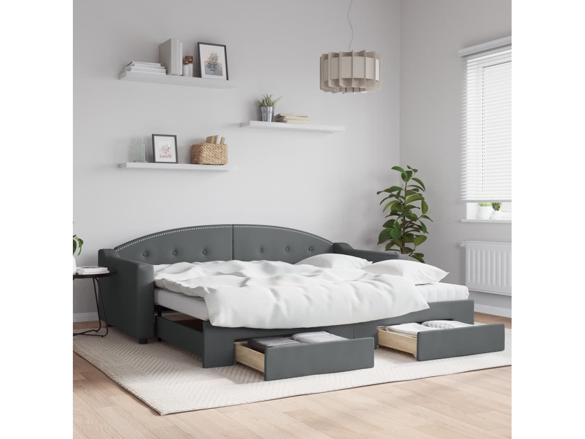 Vidaxl Sofá cama C/ Gavetão e Gavetas 90x200 Cm Tecido Cinzento escuro