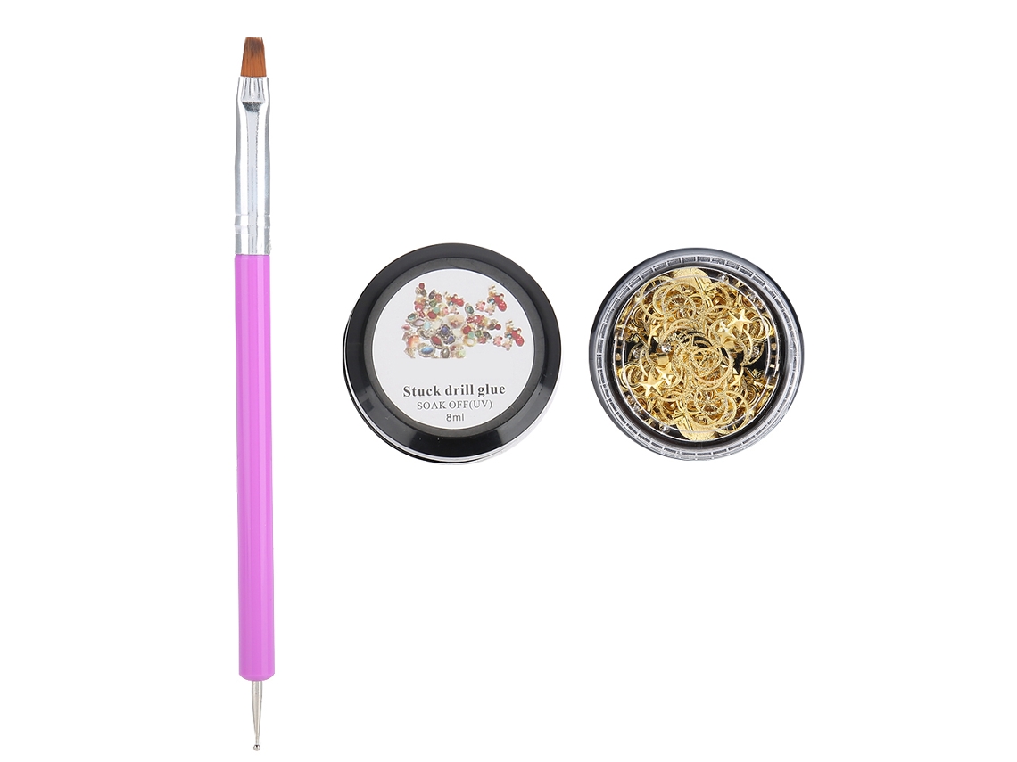 Kit De Ferramentas De Manicure Para Unhas: Clavos, Strass, Lápis De Unha E Cola Decorativa 2