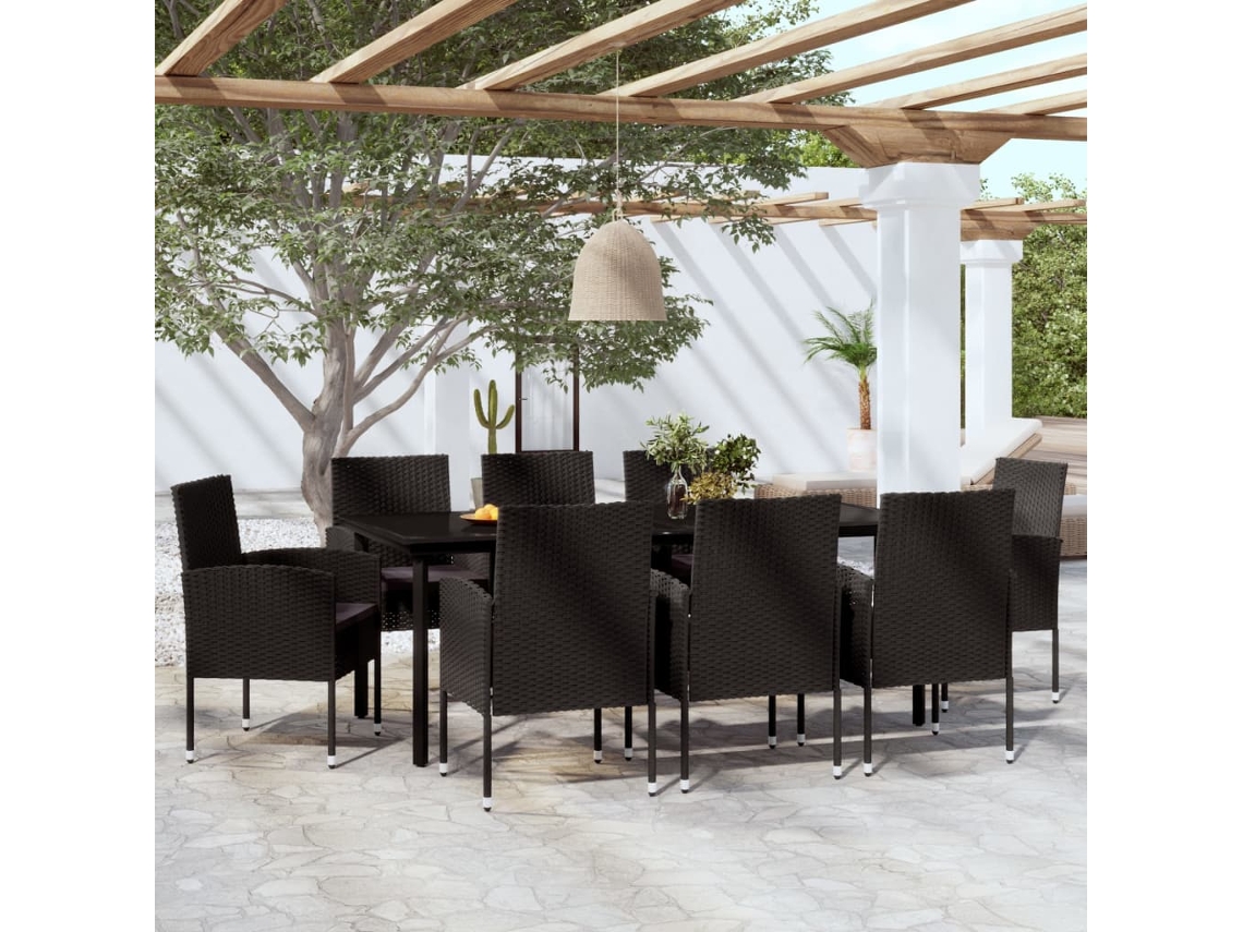 9 Pcs Conjunto De Jantar Para Jardim Preto Dkd Home Decor