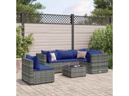 Vidaxl 6 Pcs Conjunto Lounge De Jardim C/ Almofadões Vime Pe Cinzento