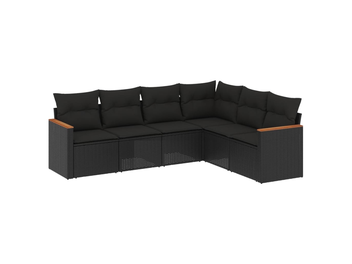 Conjunto Sofás de Jardim 6 Pcs com Almofadões Vime Pe Preto MAISON EXCLUSIVE (6 pcs)