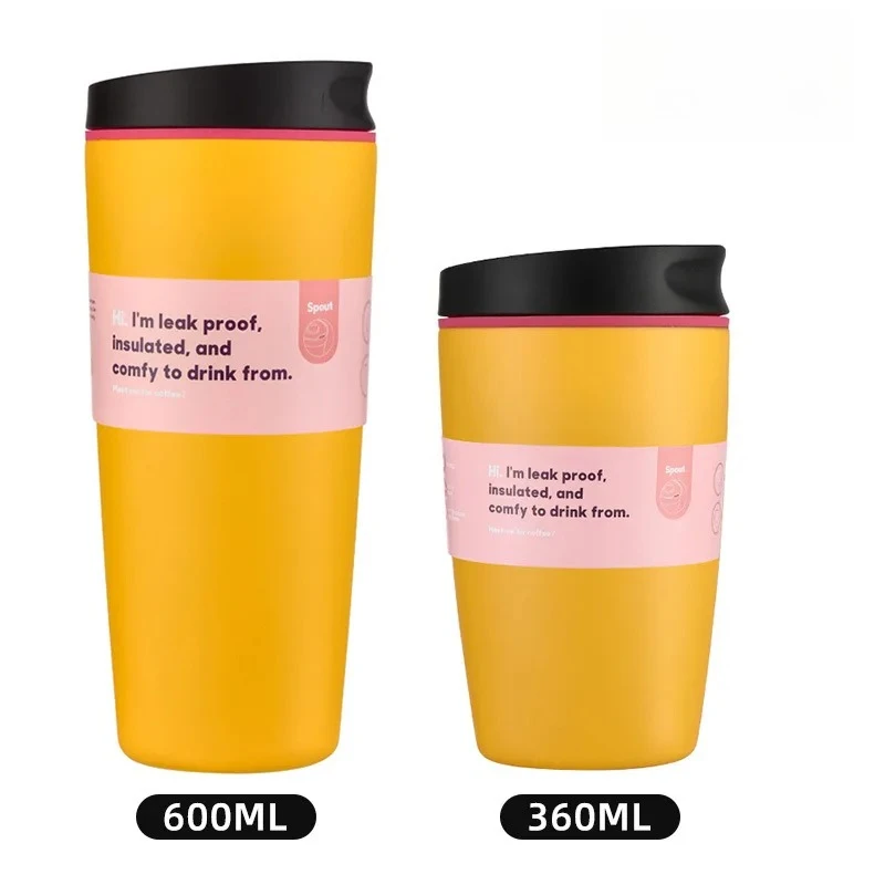 (amarelo, 360ml + 600ml) Garrafa De Água Térmica Em Aço Inoxidável, Com Isolamento A Vácuo, Tampa À Prova De Vazamentos E Base Silenciosa.