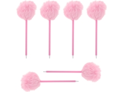 Conjunto De 6 Canetas Esferográficas Coloridas Com Pompons Fofinhos E
