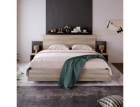 Cama De Casal Em Madeira 160 X 200 Cm, Cinza Escuro