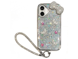 Capa Híbrida Epóxi Com Strass E Laço Para Iphone 16 Com Alça
