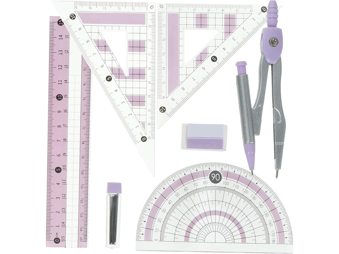 Kit Portátil De Desenho Técnico Com Transferidor E Esquadro, 7 Peças