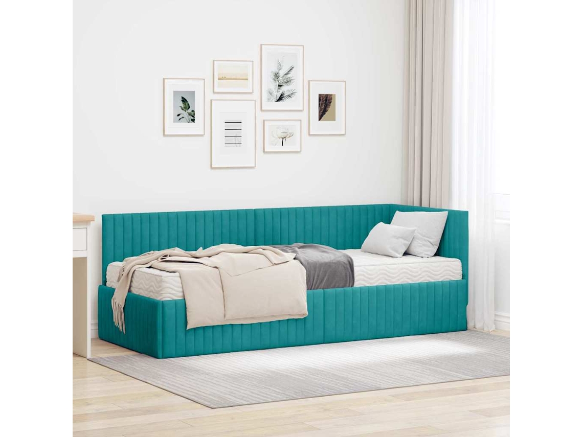 Vidaxl Estrutura De Cama De Canto Com Colchão 2 Unid. Turquesa Veludo