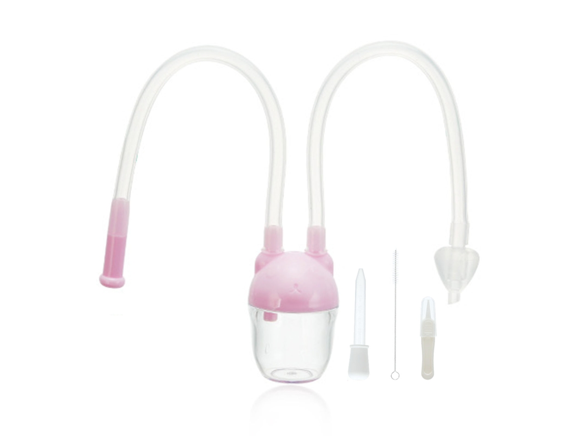 Mali 5pcs Conjunto Aspirador Nasal Bebê Rosa com Mamadeira de Remédio e Escova
