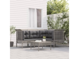 Vidaxl 5 Pcs Conjunto Lounge De Jardim C/ Almofadões Vime Pe Cinzento