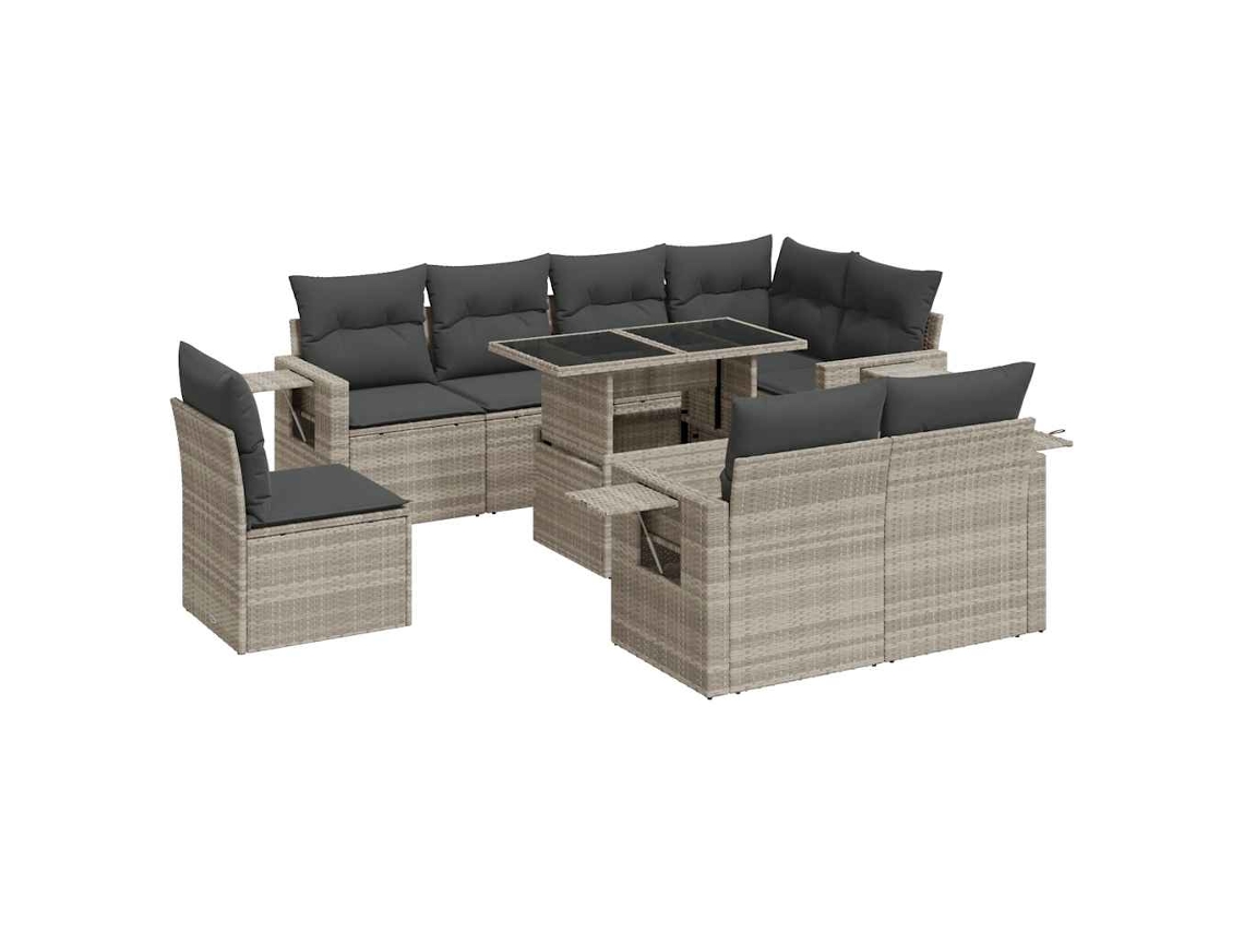 Maison Exclusive - 9 Pcs Conj. Sofás Jardim Com Almofadões Vime Pe Cinzento-claro