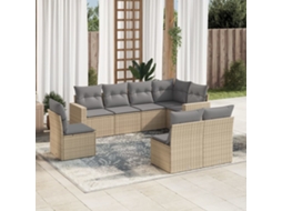 Vidaxl 8 Pcs Conjunto De Sofás P/ Jardim Com Almofadões Vime Pe Bege