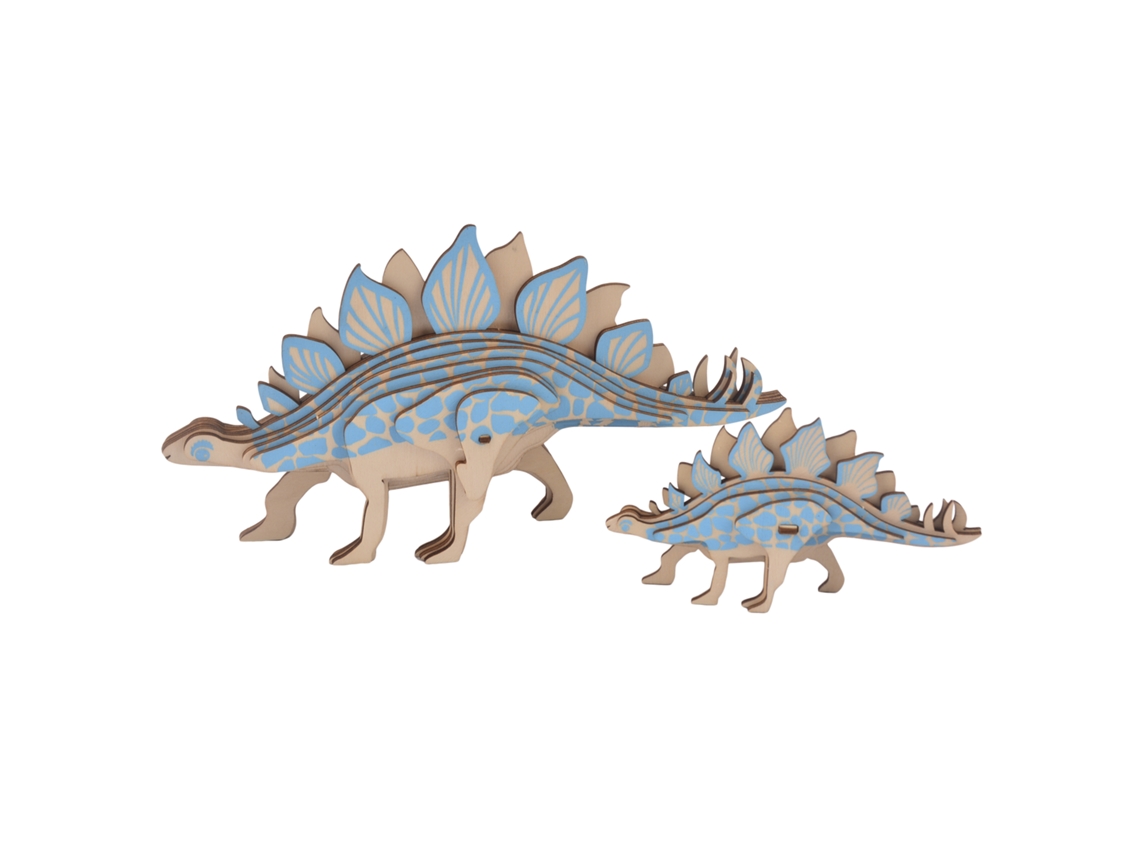 Modelo 3d De Madeira. Dupla De Estegossauros. 27 Peças. 24x5x13 Cm.