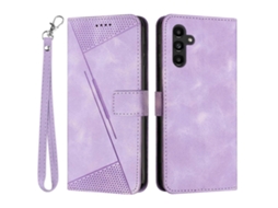 Capa De Couro Tkdaddy Para Samsung Galaxy S25 Fe Com Estampa Triangular E Alça De Mão Roxa