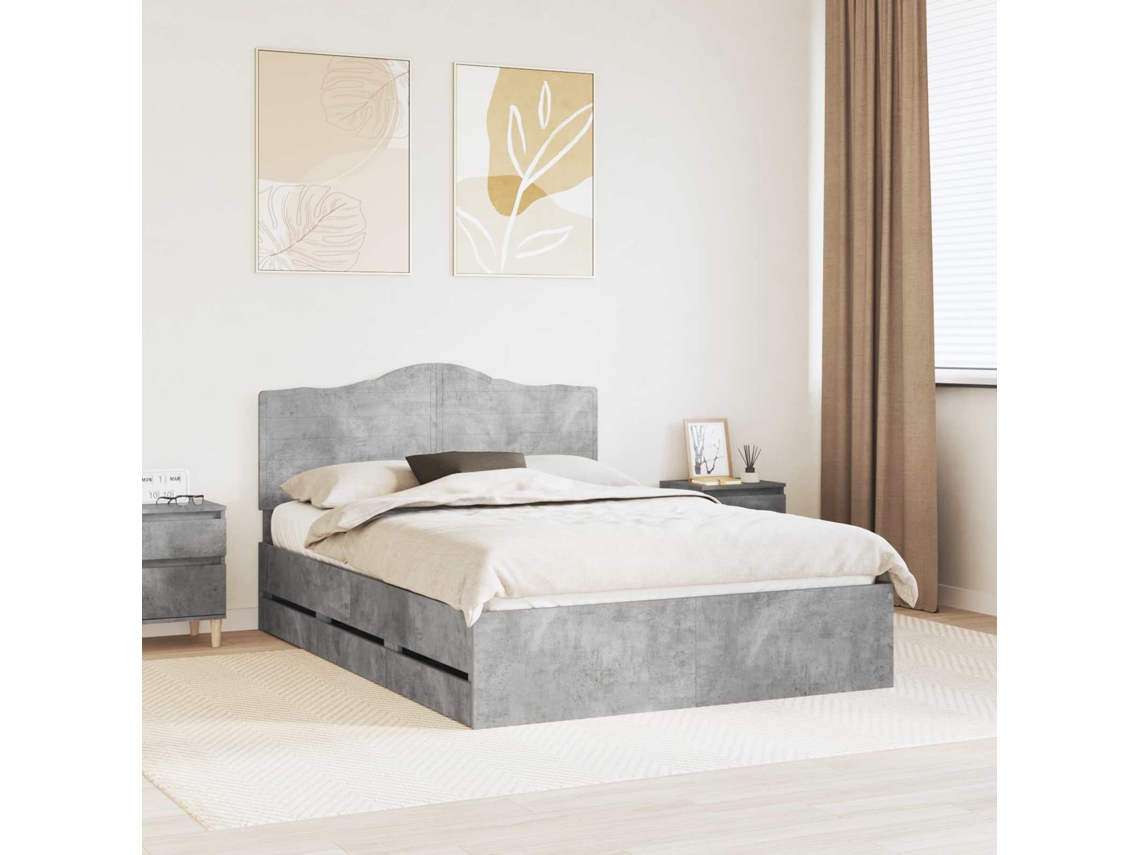 Vidaxl Estrutura da Cama com Gaveta Cinzento Cimento 150 X 200 Cm