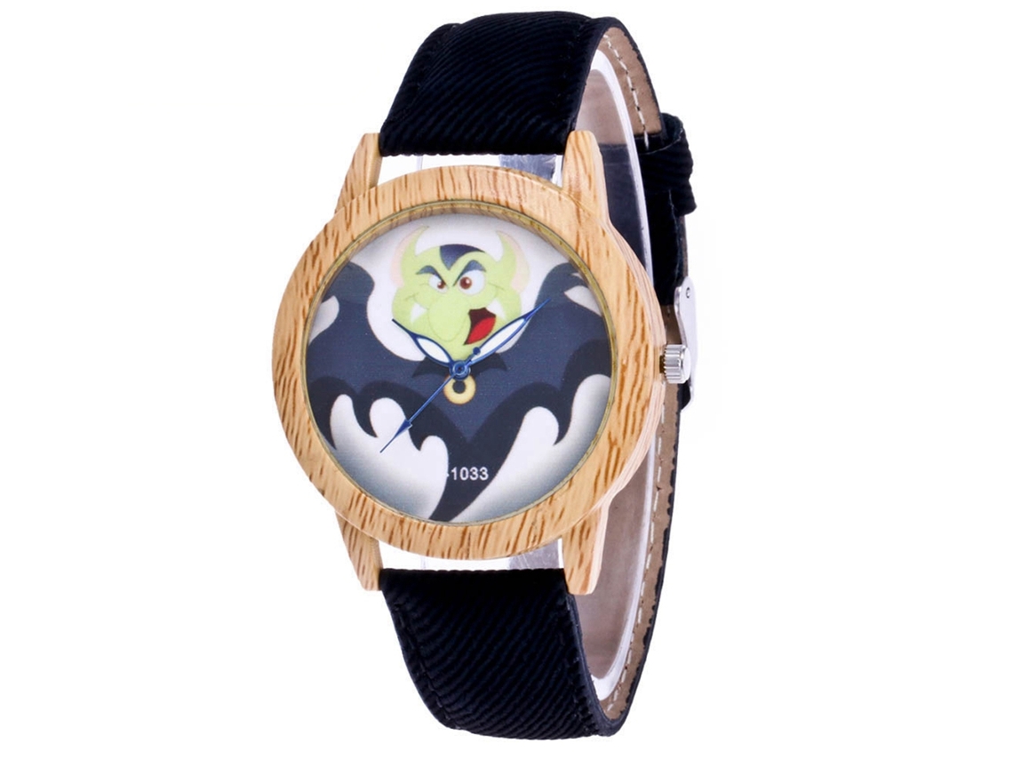 Reloj De Cuarzo De Aleación Con Textura De Madera Imitada Zhoulianfa Halloween (negro)