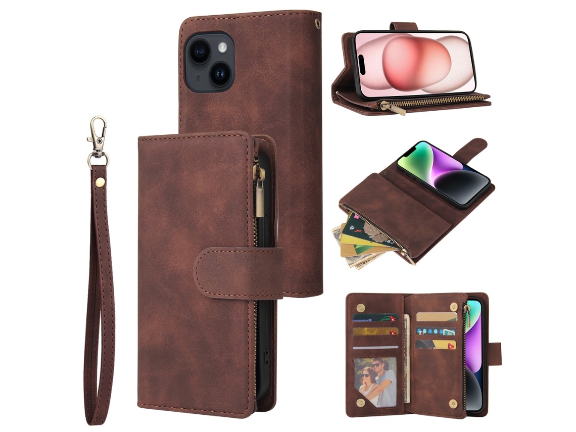 Capa Para Iphone 15 Plus Pele Sintética Com Porta-cartões Preto