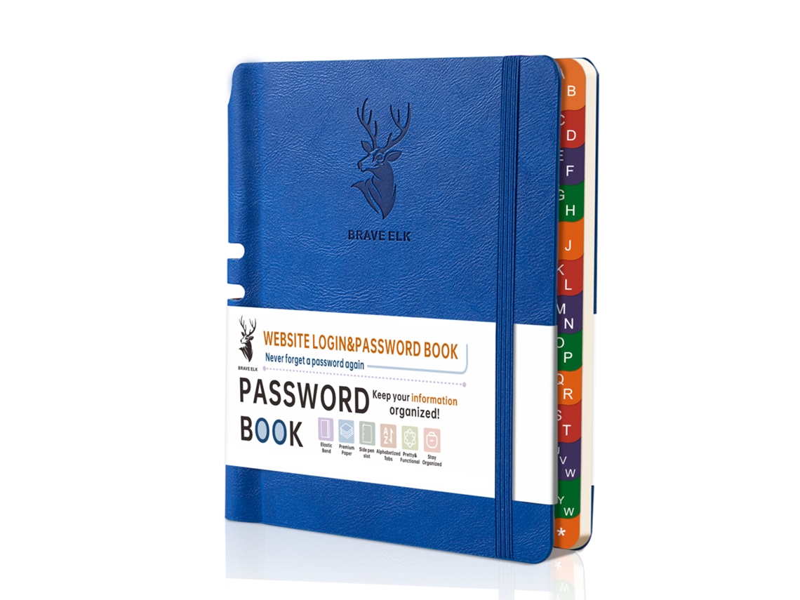 B6 Password Notebook With Index, Hard Cover With Pen Loop, Elastic Closure, Blue, 60-sheets