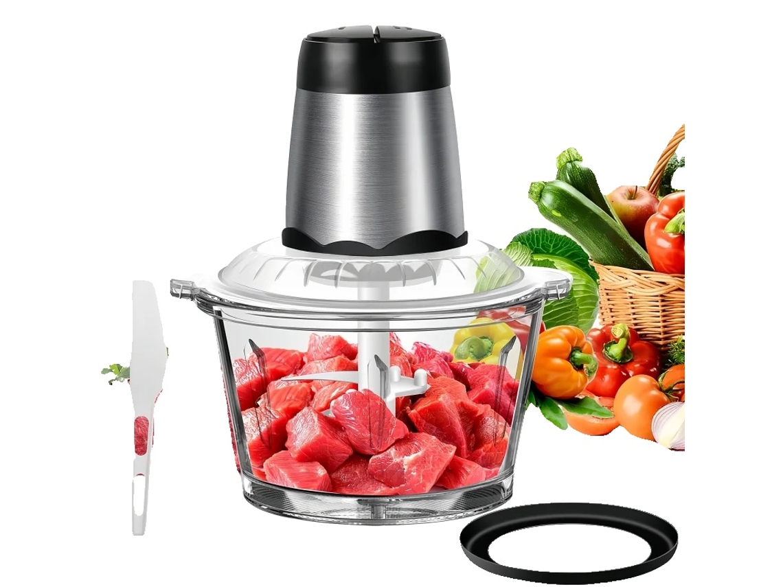 Processador De Alimentos Elétrico, 300w, Capacidade De 2l, 2 Velocidades Ajustáveis, 18 X 21 X 25 Cm, 4 Lâminas Em Dois Níveis