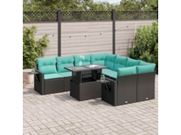 Vidaxl 9 Pcs Conj. Sofás Jardim C/ Almofadões Vime Pe/acácia Preto