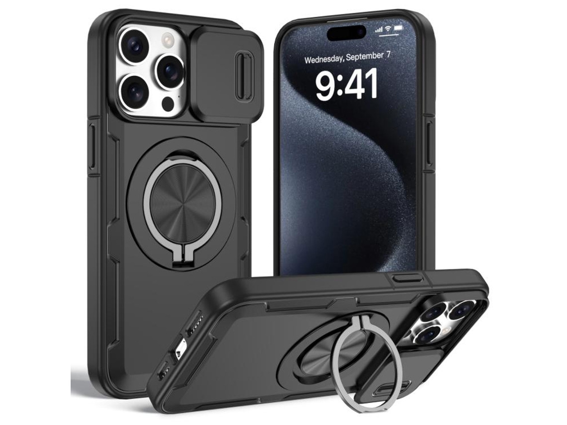 Capa Zruxe Compativel Com Iphone 15 Pro Max (magsafe - Suporte Giratorio - Preta)