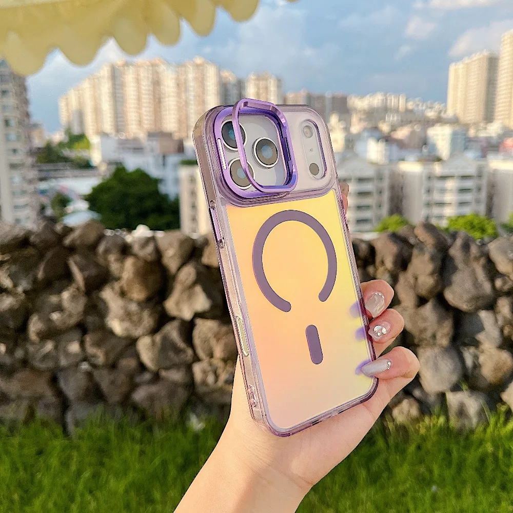 (iphone 14 Pro Max, Roxo) Capa Para Iphone Com Suporte Magnético Que Muda De Cor, Compatível Com Magsafe.