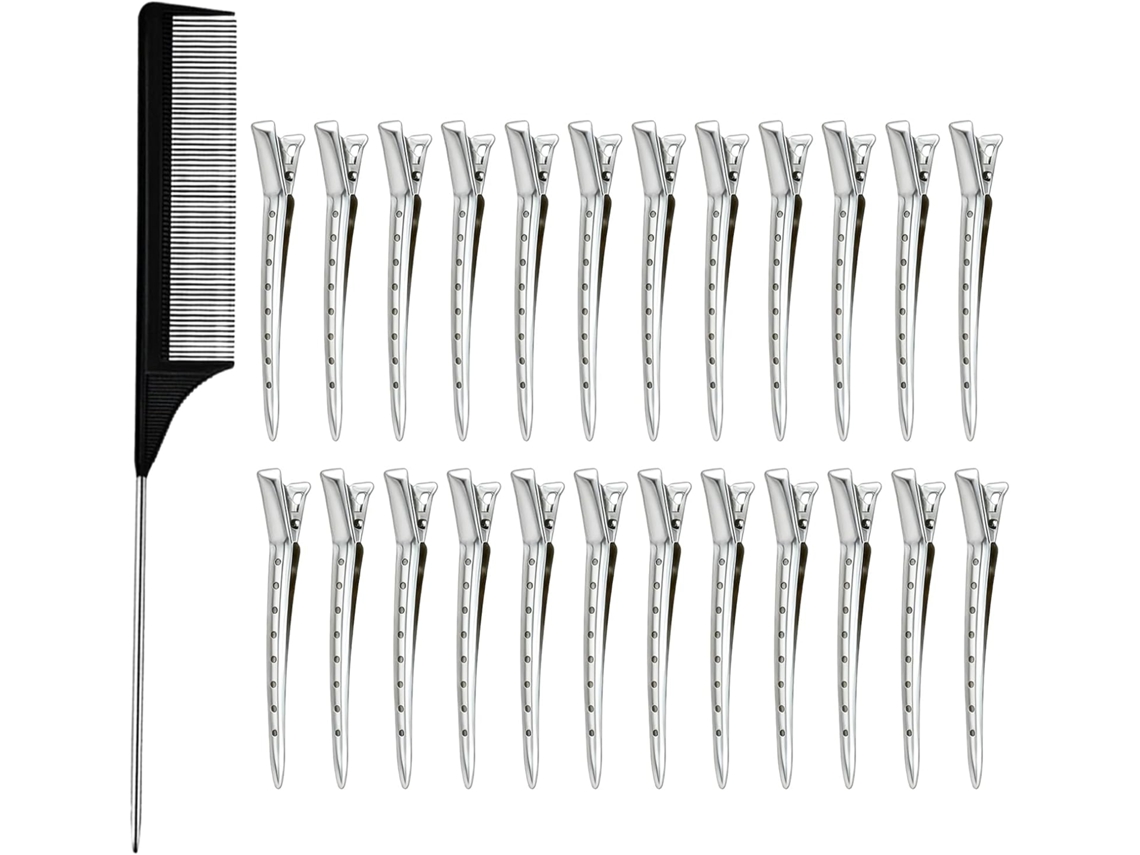Conjunto de 24 Presilhas de Metal para Cabelo com Pente, Presilhas Bico de Pato, Presilhas para Cabeleireiro, Acessórios para Penteados e Estilização para Faça Você Mesmo