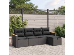 Vidaxl 5 Pcs Conjunto Sofás De Jardim Com Almofadões Vime Pe Preto