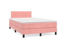 Vidaxl Cama Boxspring Com Colchão 120x190 Cm Veludo Rosa