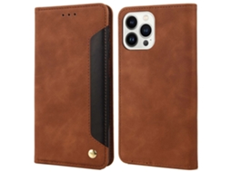 Capa Para Iphone 14 Pro Max Pele Sintética Magnética Castanho
