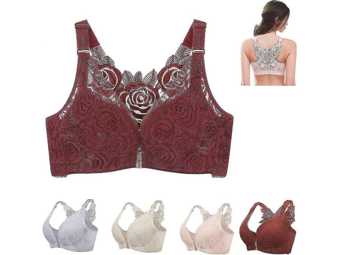 Sujetador Floral Secrets Comfort Rose Sin Alambre Talla Grande Cierre Frontal Push Up Transpirable 36-80ccaramel 36-80c Caramelo