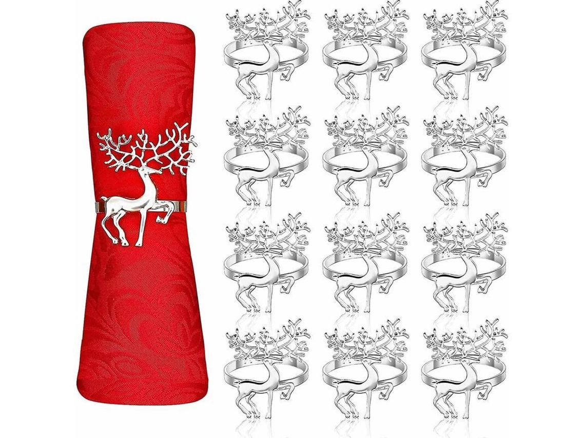 12 Anéis Para Guardanapos De Reno Natalino 6cm Prata Para Festa Jantar Natal Ação De Graças Casamentos Decoração De Mesa